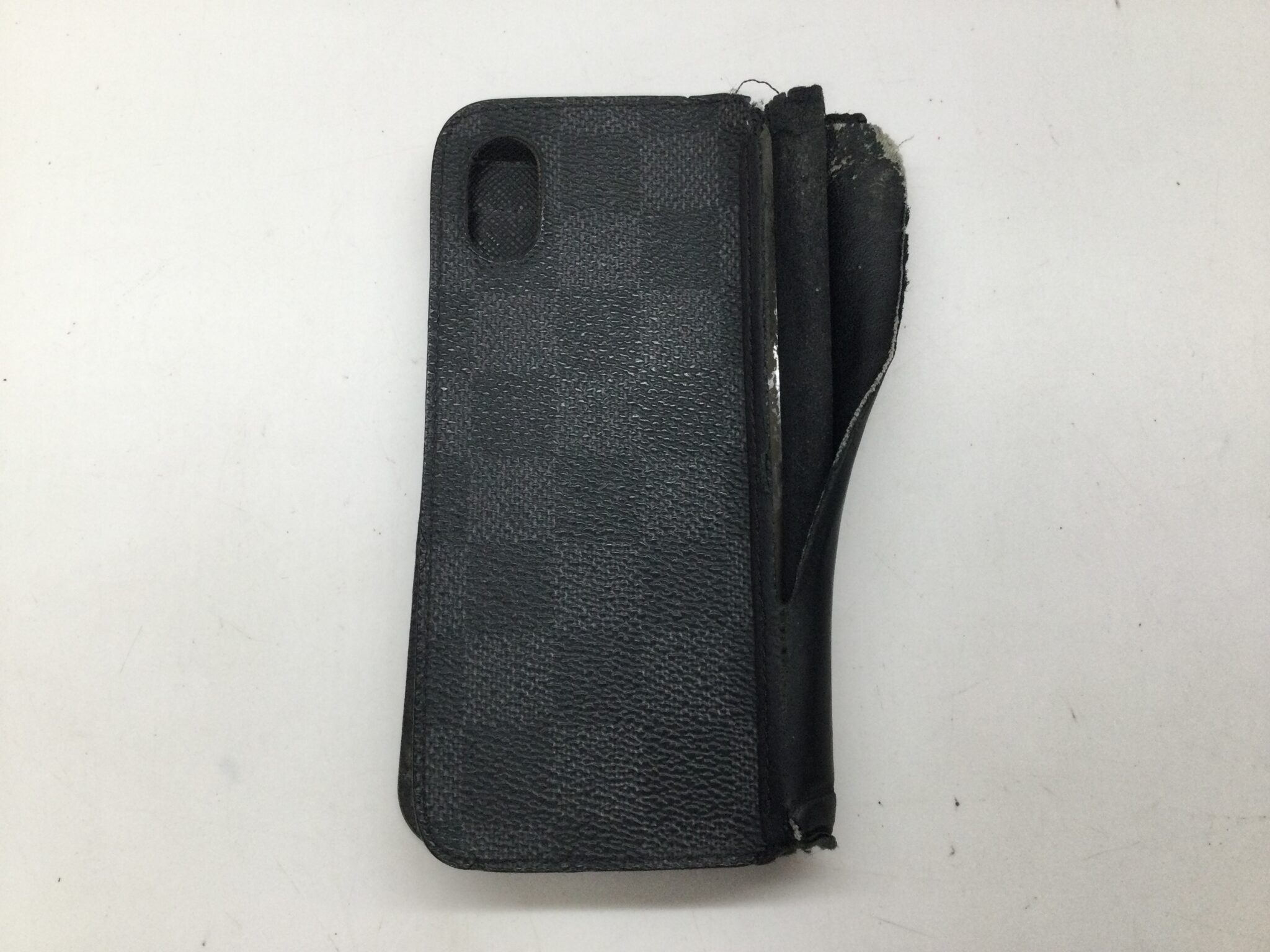 25-94 ルイヴィトン(Louis Vuitton)ダミエスマホケース　あて革